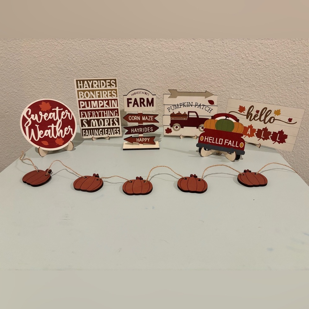 Set of mini fall decor wood signs, new